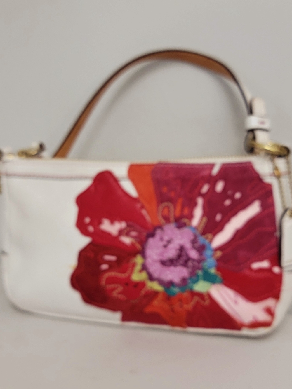 VINTAGE Coach Floral Patchwork Leather Pochette Shoulder Bag Y2K Poppy 9291